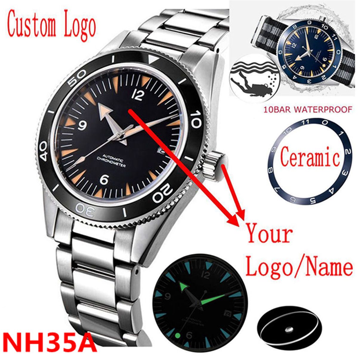 Luxury Watch Display - Benutzerdefinierte Logo NH35 Bewegung Uhr 10bars