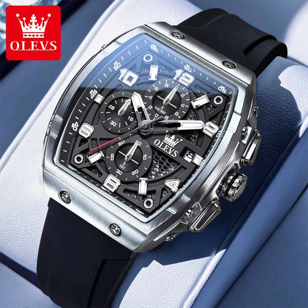 Luxury Watch Mockup - OLEVS Herrenuhren 2976, luxuriöse Mode-Tonneau-Quarzuhr für