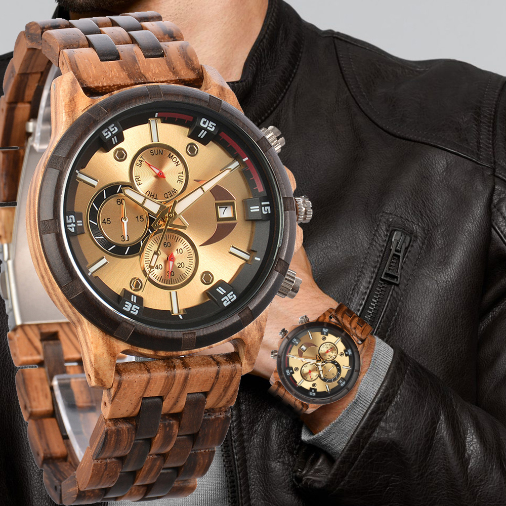 Luxury Watch Mockup - Herrenuhren Holzarmband Quarz-Armbanduhr für Männer Chronograph